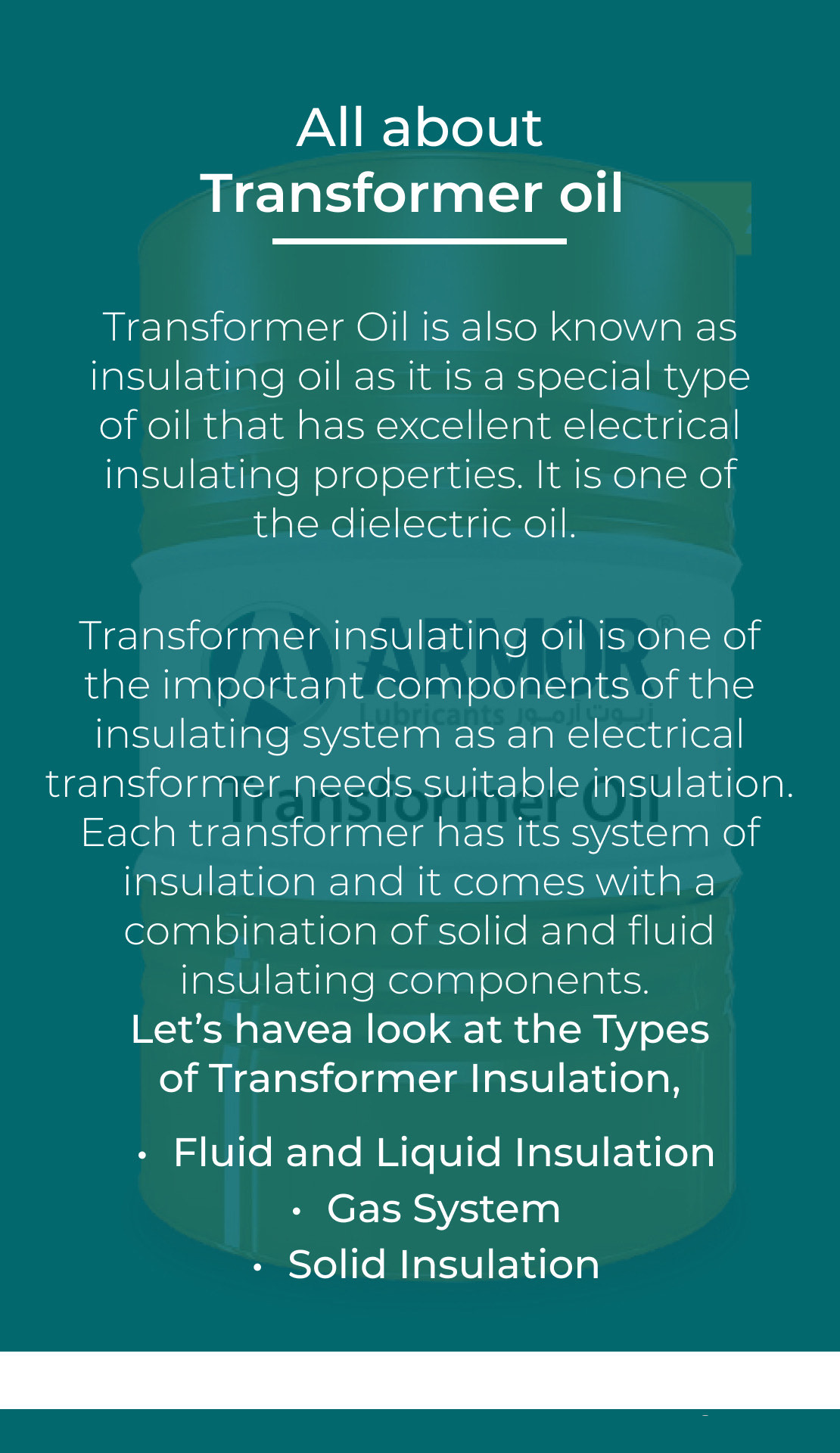 Transformer insulating oil concept illustration on armorlubricants.com blog
